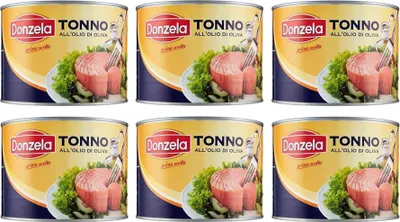 Produktbild von 6x Donzela Tonno in Olio di Oliva Thunfisch in Olivenöl CATERING-FORMAT 1730g Dose