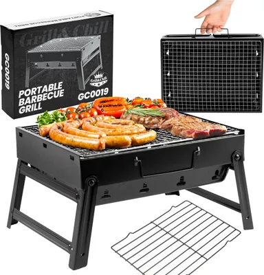 Produktbild von Five-Star Grill&Chill Tragbarer Campinggrill klappbar - Kompaktes Kofferdesign mit großem verchromtem Rost - Ideal für Outdoor BBQs, Parks, GC0019