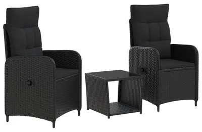 Image de Ensemble de salon de jardin vidaXL, 3 pièces, couleur noire