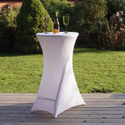 Produktbild von Stehtisch mit weißer Husse klappbar Ø 60cm Bistrotisch Stehtisch Klapptisch wetterfest