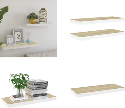 Obrázek produktu pro vidaXL Plovoucí police 2 ks. Dubový vzhled a bílá 60x23,5x3,8 cm MDF - Nástěnná police - Nástěnné police - Plovoucí nástěnná police - Plovoucí nástěnná police