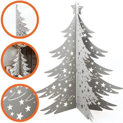 Image de sapin de Noël 3D en acier laqué époxy H100 cm - Décoration métallique pliable avec charnières, blanc