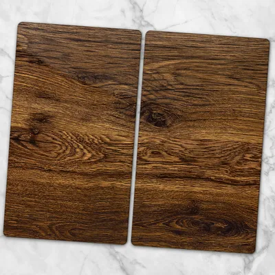 Produktbild von Glas-Herdabdeckplatten Glaskeramikkochfeld-Abdeckung Spritzschutz Glas 2x30x52 cm - Dunkle Holzbrett