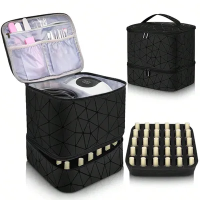 Image de Boîte à vernis à ongles - 25 x 20 x 23,5 cm - Trousse de cosmétiques - 2 compartiments - étanche - avec compartiment pour lampe UV à vernis - pouvant contenir jusqu'à 30 flacons de vernis