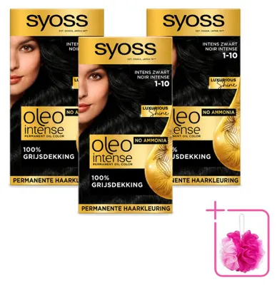 Imagen del producto de 3 tintes permanentes para el cabello SYOSS Oleo Intense 1-10, color intenso, pack ahorro, 3 unidades