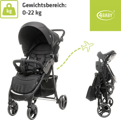 Produktbild von 4Baby | Kinderwagen - Buggy Kinderwagen - Schwarz - Leicht, Kompakt, Stabil - Für Stadt und Gelände - bis zu 22 kg - Rapid