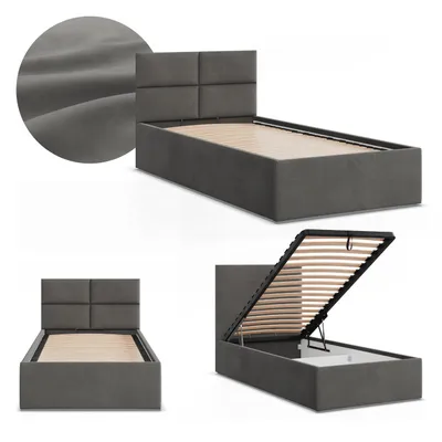 Produktbild von Einzelbett 90x200 Polsterbett BORGO mit Bettkasten, hochklappbarer Lattenrost, Stauraum, Dunkelgrau