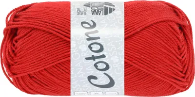 A ball of red yarn with a label.