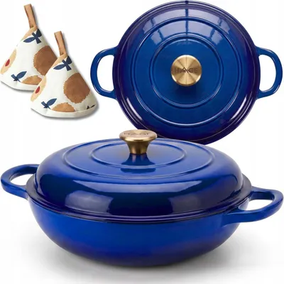 Productafbeelding van Geëmailde gietijzeren pan, plat, 30 cm, 3 liter, HAGE, blauw