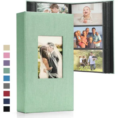 Zdjęcie produktu dla Album fotograficzne do wkładania zdjęć, format 10x15 cm, okładka z płótna, pojemność 300 zdjęć, czarne strony, wzmocniona okładka, kolor zielony