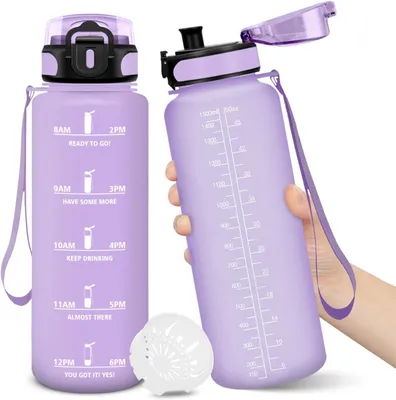Produktbild von Trinkflasche, 1500 ml, BPA-frei, Wasserflasche, auslaufsicheres Verschluss-Design, Trinkflaschen, mit Zeitstempel, Trinkflasche für Kinder, auslaufsic
