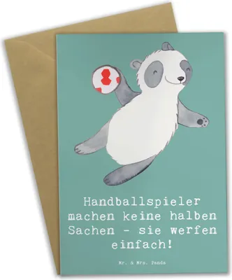 Produktbild von Mr. & Mrs. Panda Grußkarte Handball Wurf - Meeresbrise - Geschenk, Sportler, Sport, weihnachtskarten, jubiläumskarte, Strategie, Leidenschaft, Sportart, genesungskarte