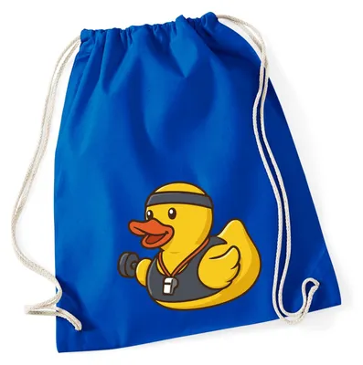 Produktbild von Huuraa Turnbeutel Quietscheente Fitness-Trainer Gummiente Coach 12 Liter Bright Royal Baumwolle Rucksack Geschenkidee