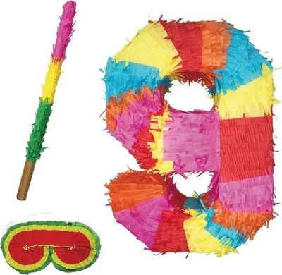 Produktbild von Famanu Piñata Zahlen bunt - 50x35x8cm, inklusive Stock und Augenmaske