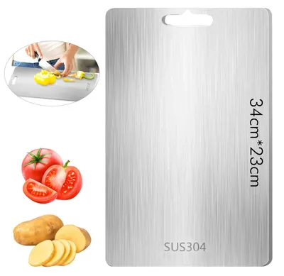 Produktbild von Schneidebrett aus Titan, Edelstahl, 34 x 23 cm, doppelseitig, für Fleisch, Gemüse und Obst, leicht zu reinigen