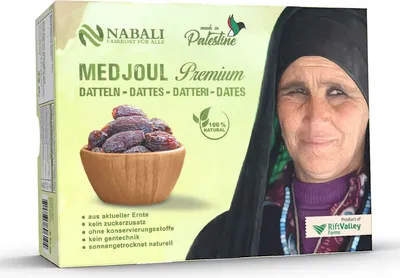 Produktbild von NABALI FAIRKOST Medjool Medjoul Datteln NEUE ERNTE aus Palästina -  vegan & frisch & orientalisch I ohne Konservierungsstoffe I 1 kg (1er Pack)