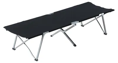 Image de Lit de camping pliable, structure en métal, design portable, couleur noire
