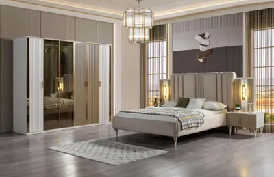 Produktbild von Schlafzimmer Set Bett 2 Nachttische Kleiderschrank modern 4tlg