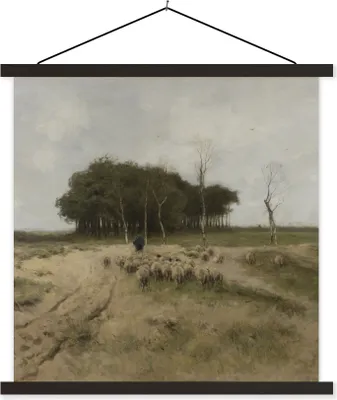 Produktbild von MuchoWow® Textilposter Heide bei Laren - Gemälde von Anton Mauve 60x60 cm mit schwarzem Rahmen - Posteraufhänger