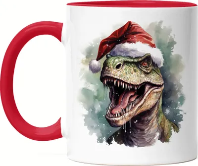 Produktbild von T-Rex mit Weihnachtsmütze Tasse Rot Weihnachten Dinosaurier X-Mas