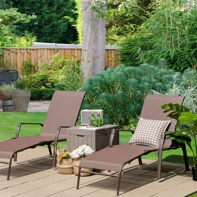 Image de COSTWAY Set de 2 chaises longues pliantes, chaise longue avec dossier réglable en 5 positions, charge maximale 150 kg, 192 x 52 x 36 cm, chaise longue de jardin pour piscine, jardin et balcon