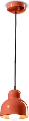 Produktbild von Hängeleuchte Keramik E27 rund D: 15 cm H: max. 136 cm Orange Retro Design Keramiklampe