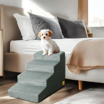 Image de FATIVO Escalier pour chien 4 marches, rampe en mousse douce avec housse antidérapante et lavable pour canapé lit 39×76,5×49,5 cm