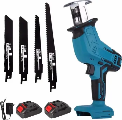 Immagine prodotto di Troncatrice a lama alternativa a batteria da 100 mm - Seghetto elettrico a batteria da 18V - 3000 giri/min - Velocità regolabile in modo continuo - Adatta per legno e metallo - Con 2 batterie