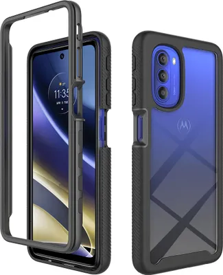 Produktbild von Moto G51 5G Hülle, Hybrid Transparente Rückseite Robust TPU Bumper Rutschfest Stoßfest Ganzkörper Schutzhülle für Motorola Moto G51 5G Schwarz