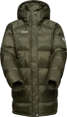 Dunkelgrüne Mammut Glacier Glow IN Hooded Parka Daunenjacke mit Kapuze und gestepptem Muster