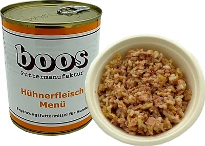 Produktbild von Boos Hühnerfleisch Menü 800g frei von jeglichen Farb-, Aroma- bzw. Konservierungsstoffen