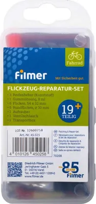 Produktbild von Filmer 45.025 Fahrrad Reparatur / Flickzeug Set mit Reifenheber 19 teilig