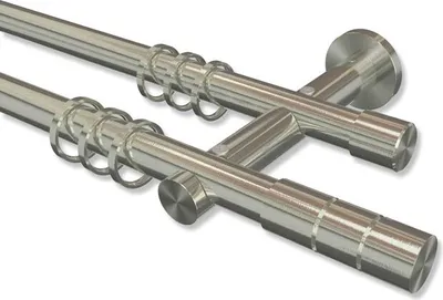 Produktbild von Interdeco Gardinenstange, Vorhangstange Edelstahl-Optik Modell Platon Elanto, 20 mm Ø 2-läufig, 120 cm