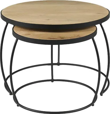 Produktbild von Miliboo - Verschachtelungs-Couchtische aus massivem Mangoholz und Metall BARREL