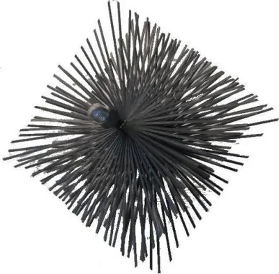 A chimney brush with steel bristles, viewed from above.