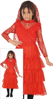 Produktbild von Halloween Rote Braut Kinderkostüm Dunkelromantik Eleganz Schleier Spitzenkleid Schaurig Schick Grusel Geisterhochzeit Vampir Gothik Unheimlich, Größe: 140/146 Farbe: Rot