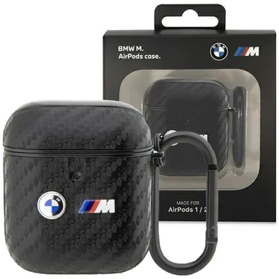 Produktbild von BMW Carbon Doppel Metall Logo - Etui AirPods 1/2 gen (Czarny)