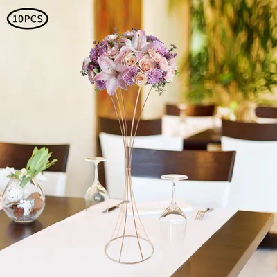 Image de Vase en métal dorée - Vase décoratif - Vase en forme de trompette - Support à fleurs - Hauteur : 80 cm