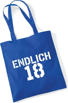 Produktbild von Huuraa Jutebeutel Endlich 18 Schriftzug 10 Liter Bright Royal Baumwolle Tasche Geschenkidee