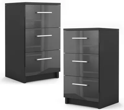 Produktbild von Vicco Nachttisch , 38 x 66 cm 2er Set, Schwarz Hochglanz