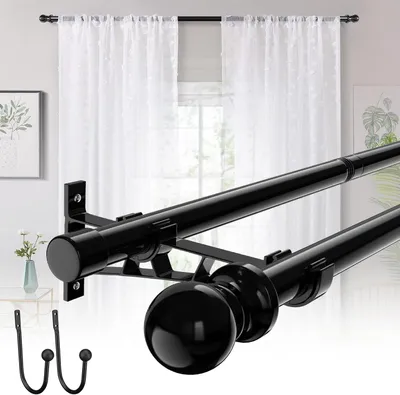 Imagen del producto de Barra doble para cortinas, ajustable, con fijaciones, de 82 a 389 cm, de acero inoxidable, ideal para salones