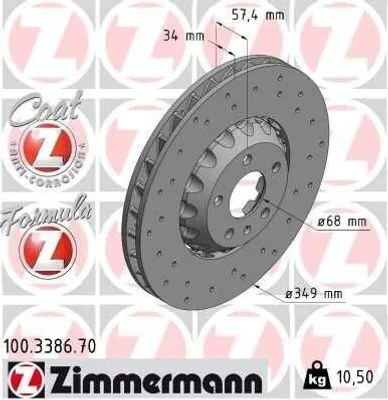 Obrázok produktu pre 2x brzdový kotúč ZIMMERMANN 100.3386.70 pre AUDI A6 Avant (4A5 C8) A8 (4N2 4N8)