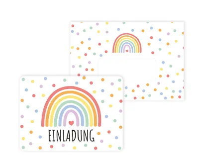 Produktbild von Friendly Fox Regenbogen Einladung, 12 Kinder Einladungskarten Regenbogen für Kindergeburtstag Mädchen & Junge, Einladungskarten Set mit Umschlag