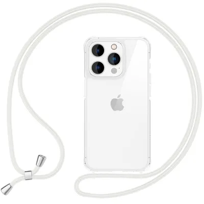 Immagine prodotto di Catenella per cellulare NALIA per iPhone 16 Pro – Custodia ibrida trasparente e cinturino da 160 cm – HANGIT PRO (retro anti-ingiallimento) – Marchio di Berlino – Bianco