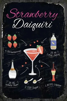 Produktbild von vianmo Holzschild 30x20 cm Strawberry Daiquiri Cocktail