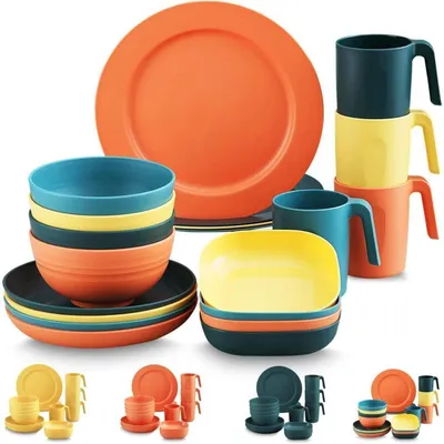 Immagine prodotto di Set di stoviglie in plastica, composto da 20 pezzi, infrangibile, per 4 persone. Disponibile in più colori. Adatto al microonde e lavabile in lavastoviglie