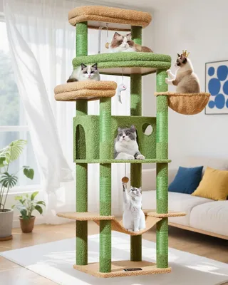 Productafbeelding van Omgoods - Grote Kattenboom met 9 Krabpalen en Ruime Platforms