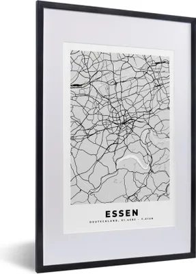 Produktbild von MuchoWow® Gerahmtes Poster Deutschland - Stadtplan - Essen - Karte 40x60 cm - Poster mit Schwarzem Bilderrahmen Wandposter Rahmen Foto Bilder - Poster in Rahmen