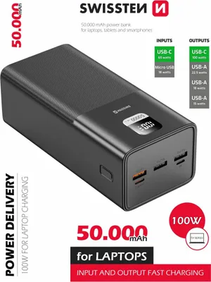 Produktbild von Swissten 22013942, 50000 mAh, Lithium Polymer (LiPo), Schwarz