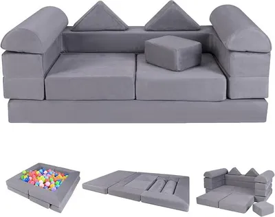 Imagen del producto de Silecomplaza, sofá de juego modular 5 en 1 para niños, fabricado con 9 bloques de espuma, sofá infantil con funda de ante lavable, sofá de juego para niños, muebles infantiles para salas de juegos, habitaciones infantiles y dormitorios (gris)